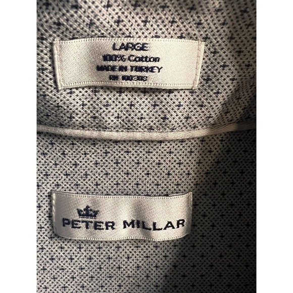 Peter Millar Men's L Button-Up Dress Shirt Gray/Blue + print 100% Cotton EUC - Picture 7 of 8
